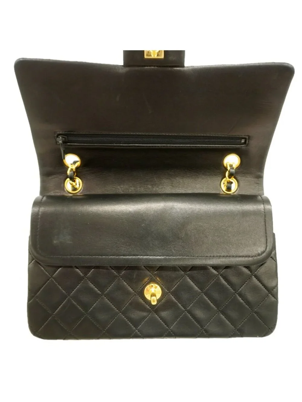 Chanel Shoulder Bag Quilted Lambskin Black Gold
